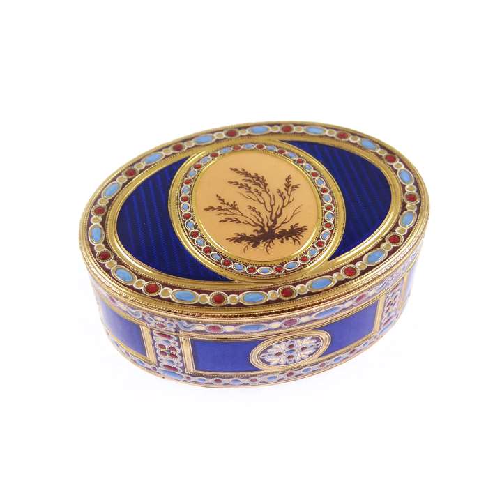 Louis XVI oval gold and moss agate style enamel box
